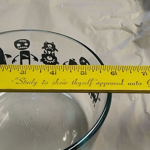 Pyrex Halloween 16 oz clear Glass Bowl with Black Monster Design - Picture 5 of 5